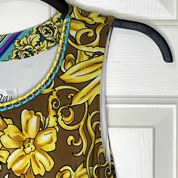 Joseph Ribkoff Floral Boho Tank Midi Dress Sleeveless Braid Neckline Small Women - Picture 5 of 8